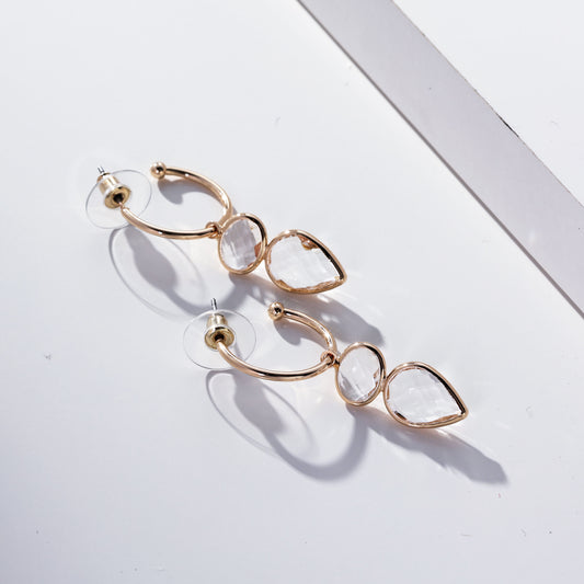 CRYSTAL OVAL & TEARDROP HOOP EARRINGS