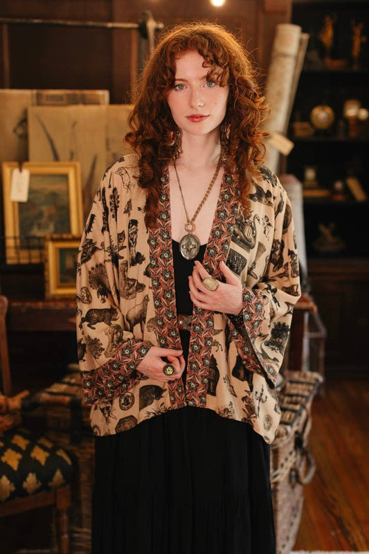 Curiosities Pixie Duster Crop Kimono w/ Whimsical Print