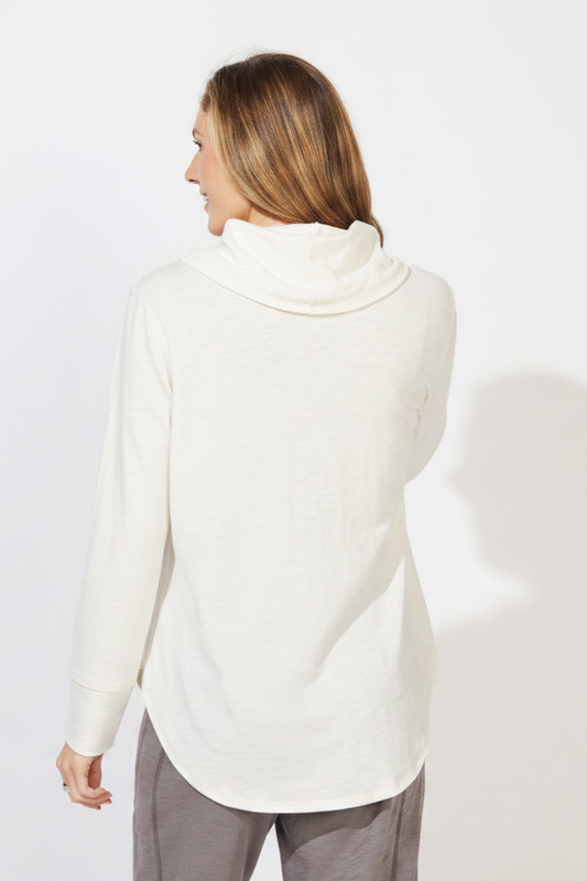 Hi Lo Cowl cotton slub top detail