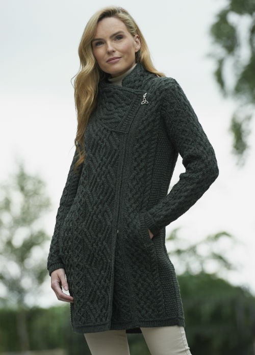 Cable knit side zip coat