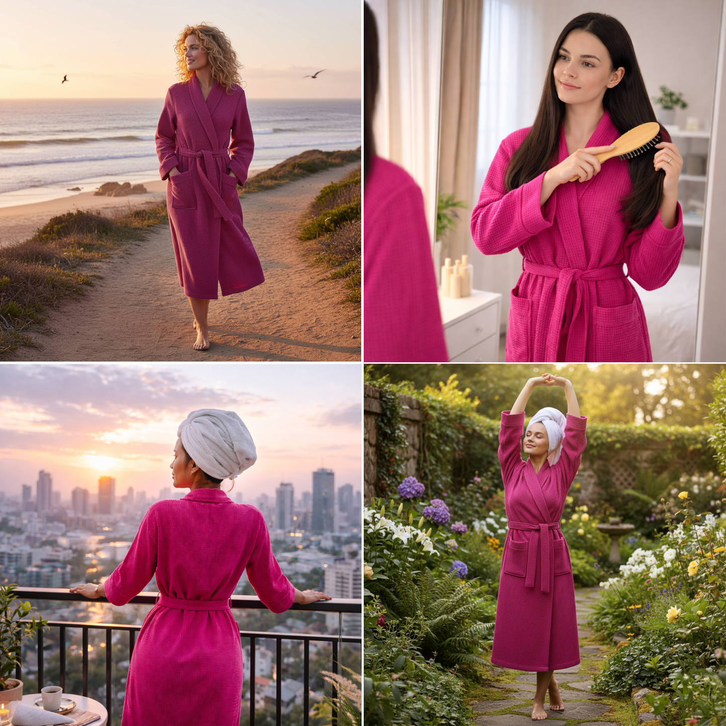 Waffle Weave Cotton Bathrobe – 280 GSM Unisex Robe