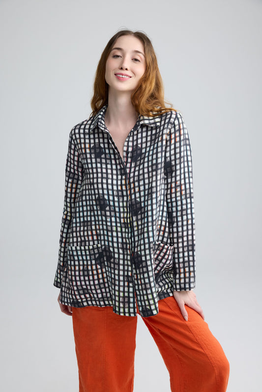 TRACE LINEN PRINT JACKET