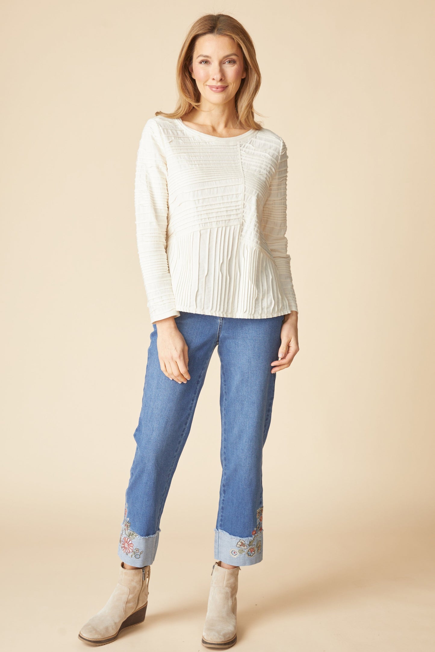 HABITAT Ripple Seamed Tee 3/4 Slv in White