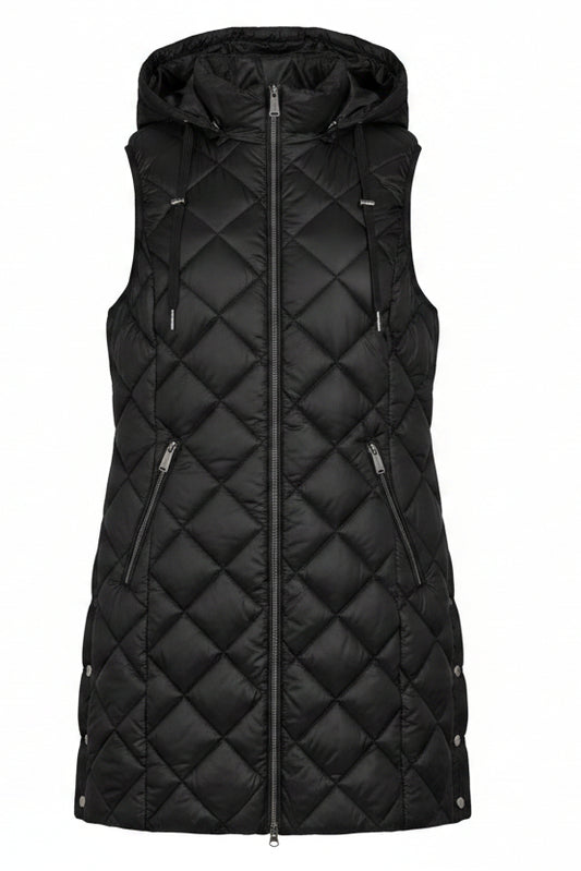 Long Diamond Quilted Hooded Vest