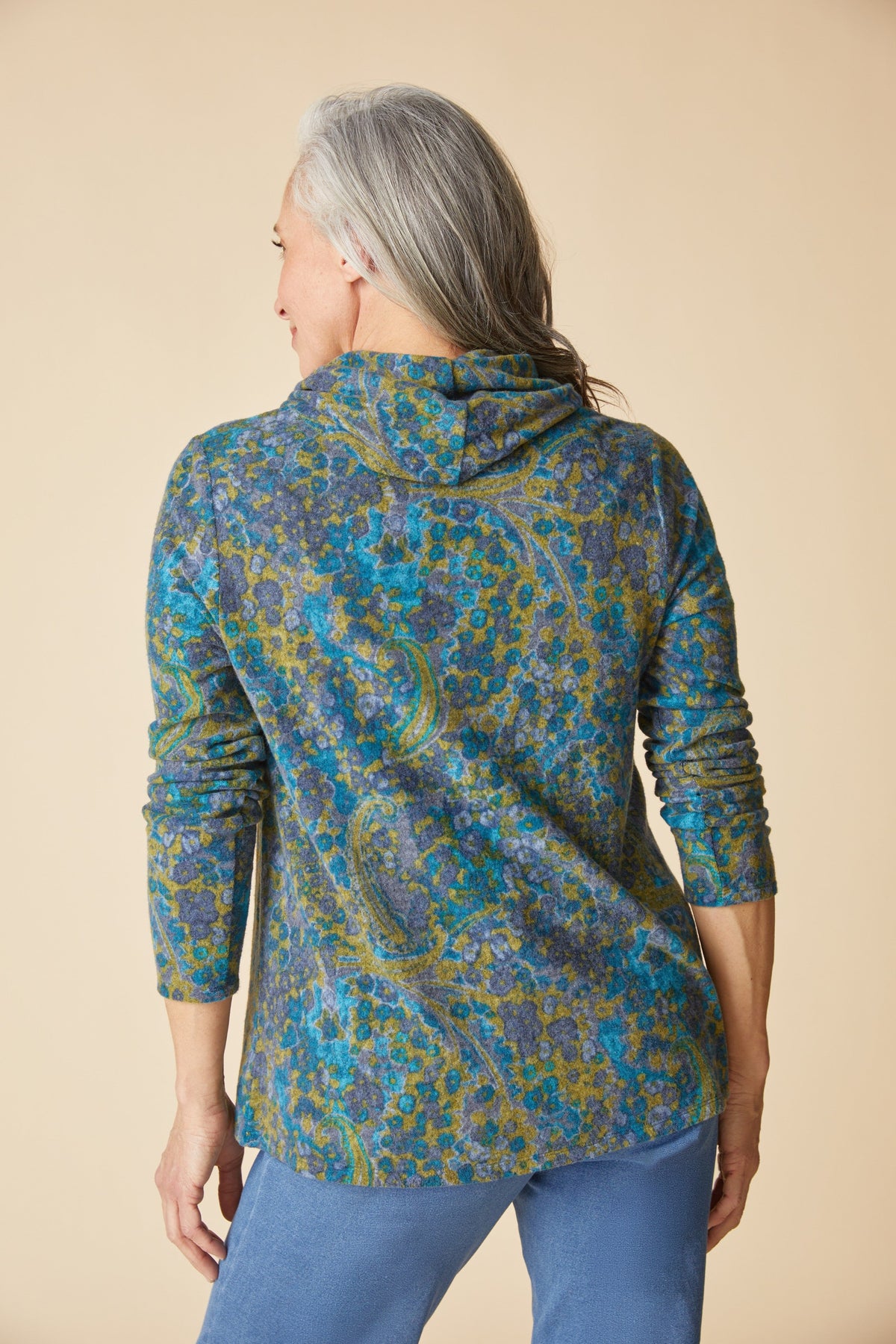 Cozy Cowl Top in Lagoon - Print
