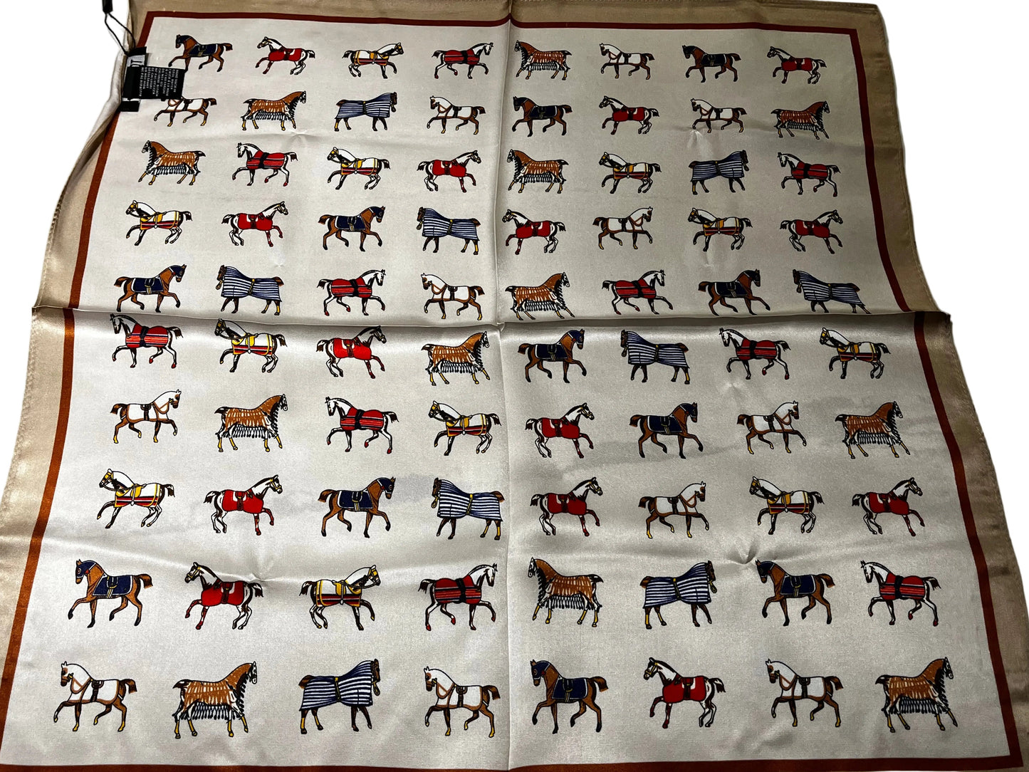 equestiran inspired images of horses on white background square silk scarf