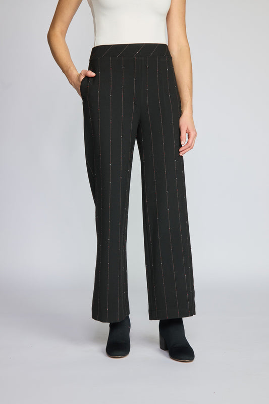 Straight Leg Pant in Black Mini Pink Stripe