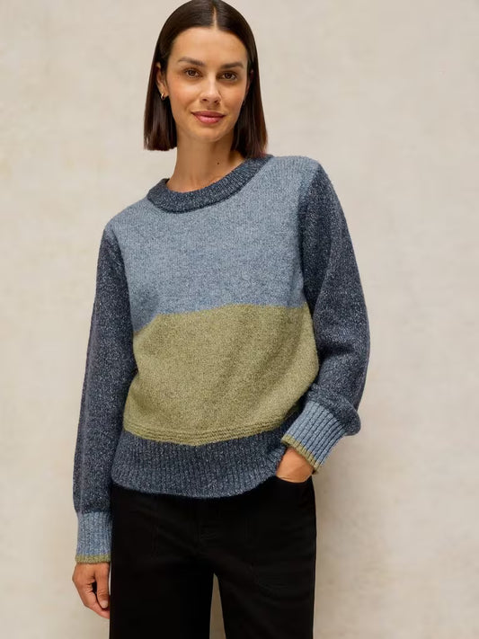 White Stuff Lucie Crew Neck Sweater Blue Multi - Model Front