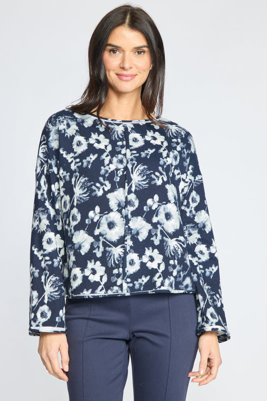 Soft Focus Floral Sweater in Navy Floral Print
