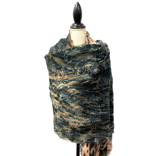 Luxury Wool Silk Blend Patterned Scarf