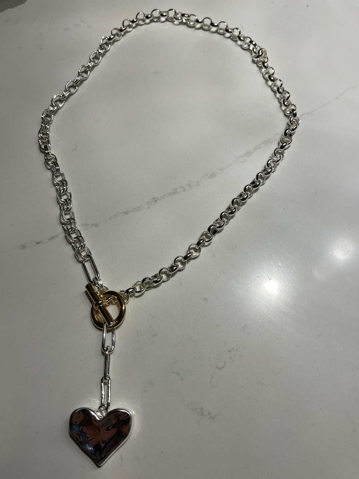 Chain With Heart Drop and Toggle Clasp