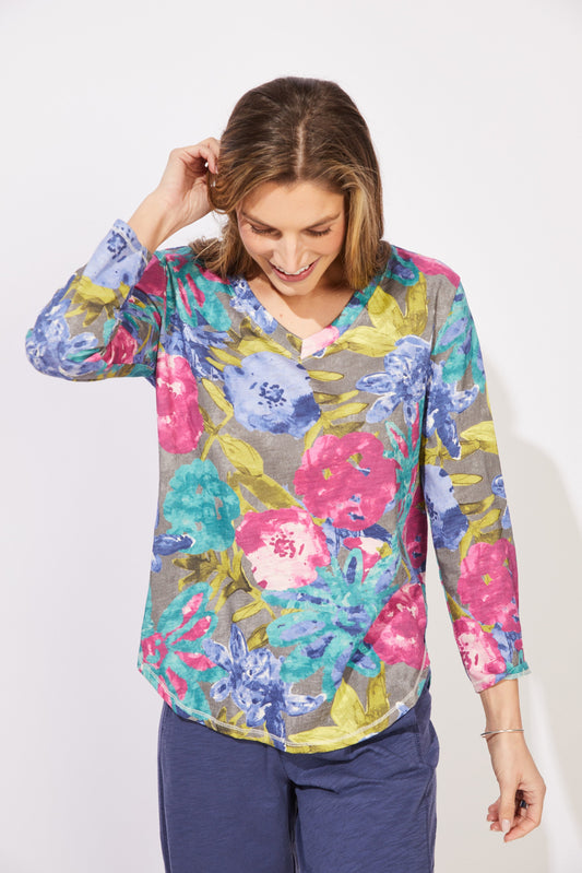 Hi Lo V cotton slub top detail