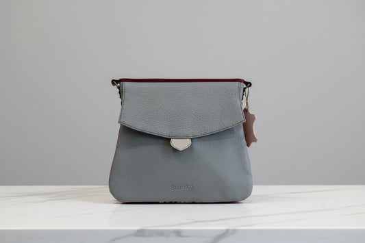 Gray purse with grey flap front side2