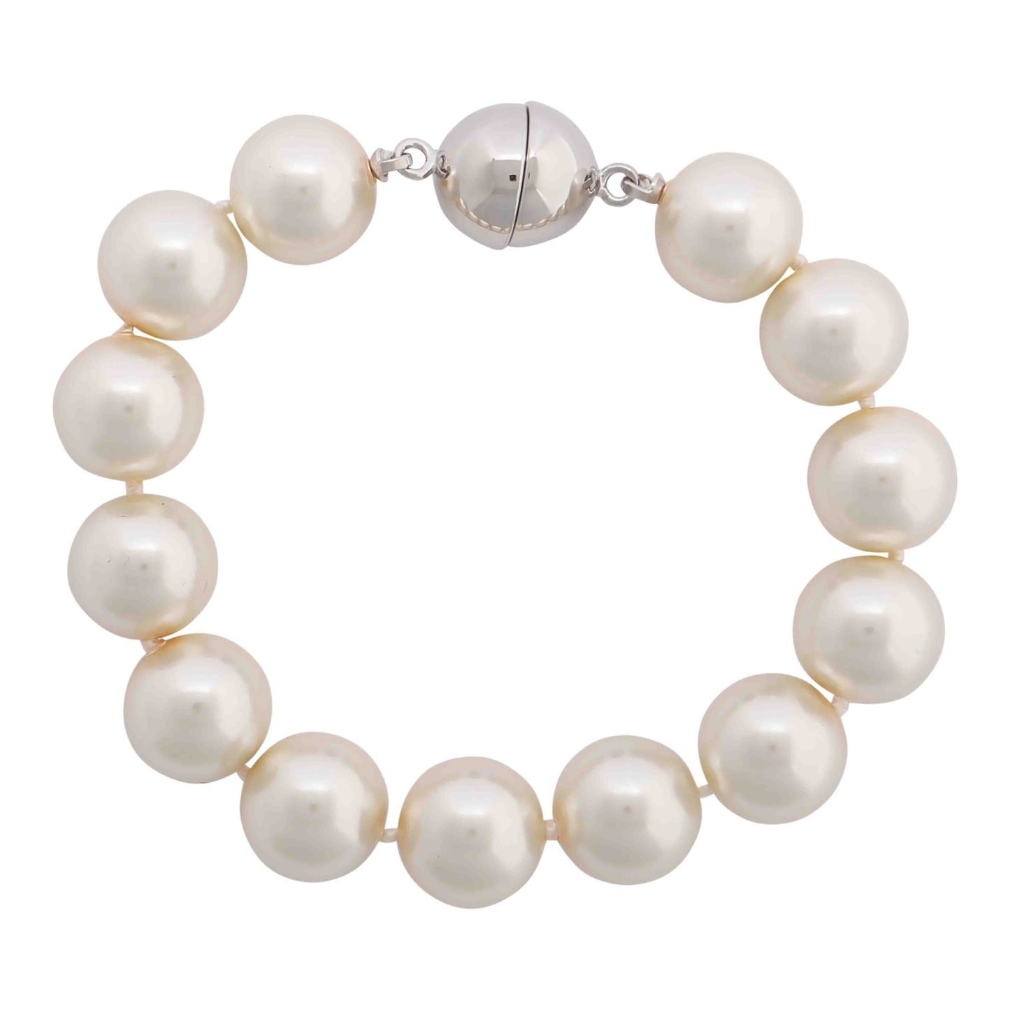 MERX-SILVER BEAD WITH WHITE GLASS PEARL BRACELET
