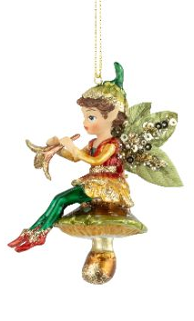 Painted Resin Fairies on Mushroom Ornament