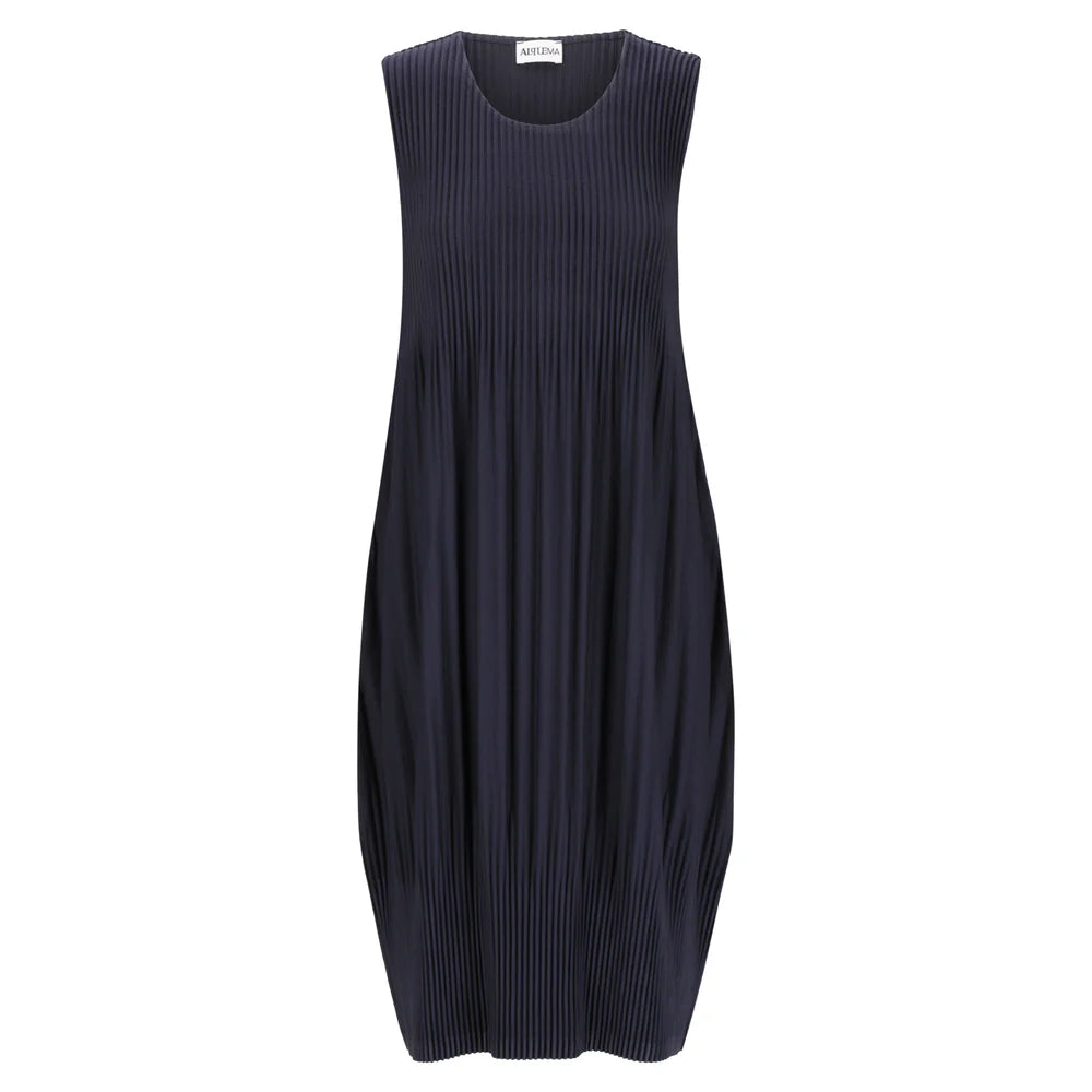 Navy sleeveless dress on a white background