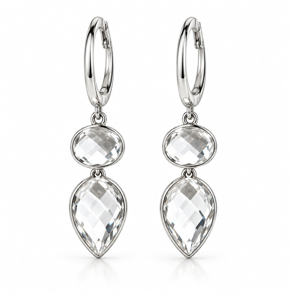 Open Hoop Earring-two stone teardrop