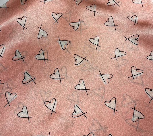 Pink SILK SCARF with heart pattern