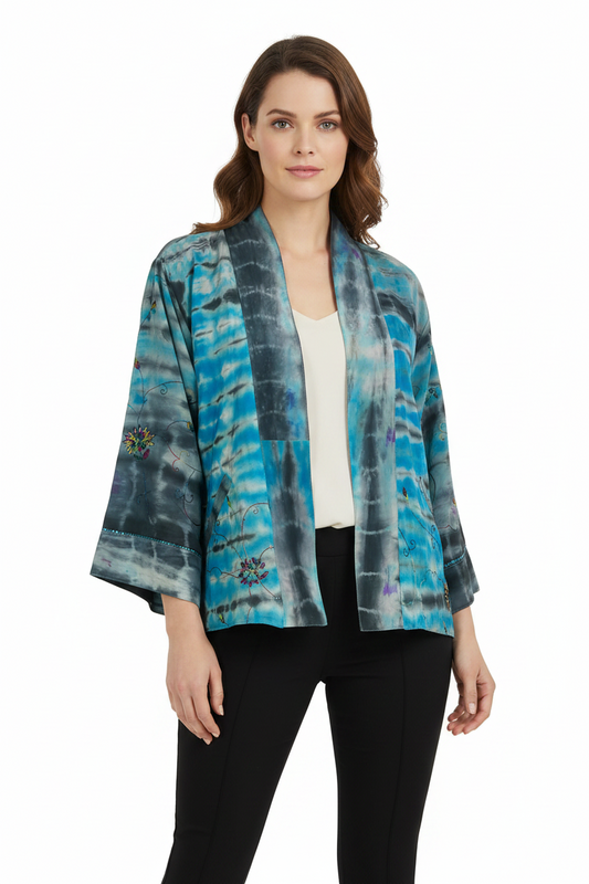 Blue/Purple Reversible Pure Silk Jiva Jacket with Slits