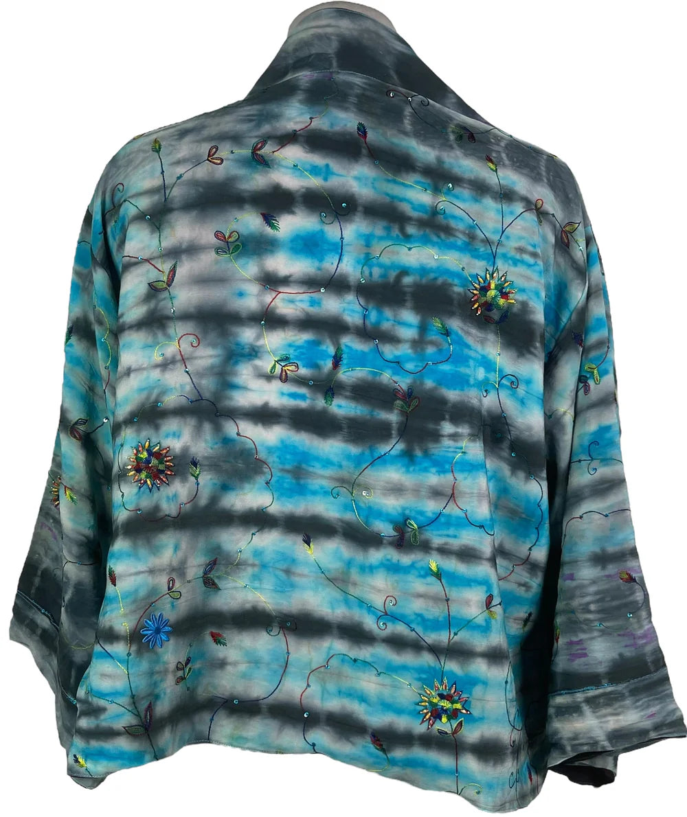 Blue/Purple Reversible Pure Silk Jiva Jacket with Slits