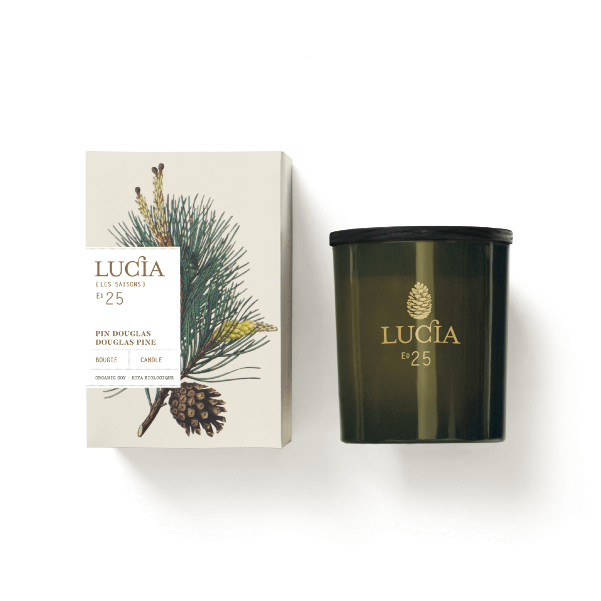 Lucia Les Saisons Douglas Pine soy candle with lacquered wood lid, 55-hour size
