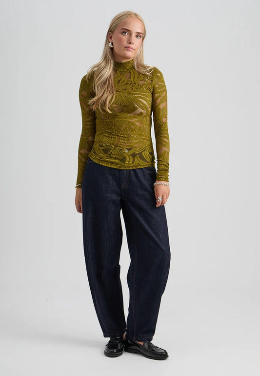 Lovena Lace and mesh Long Sleeve Top