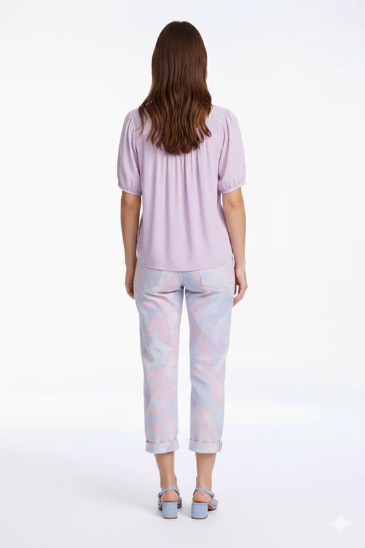 FLORAL PRINT STRETCH DENIM CAPRI