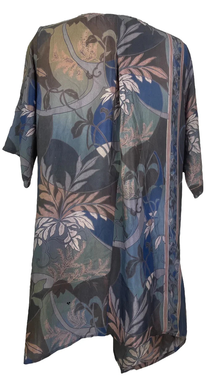 FLORAL SILK SELF POCKET TUNIC DRESS