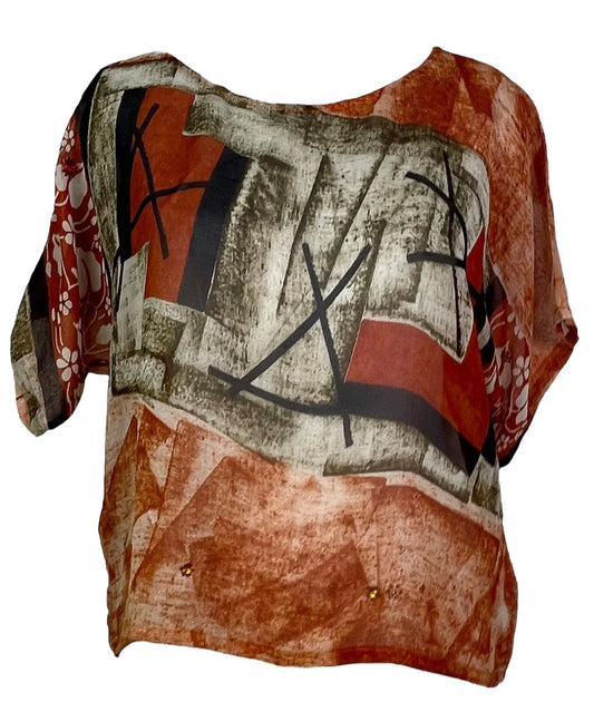 Abstract Silk Boxy Top