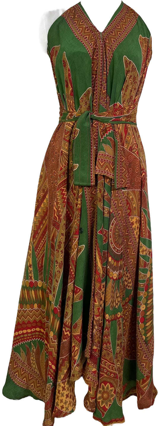 Aztec Green Maxi Dress with Belt