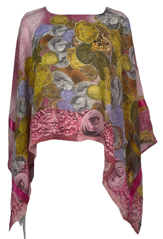 Coin Sheer Pure Silk Capelet Poncho