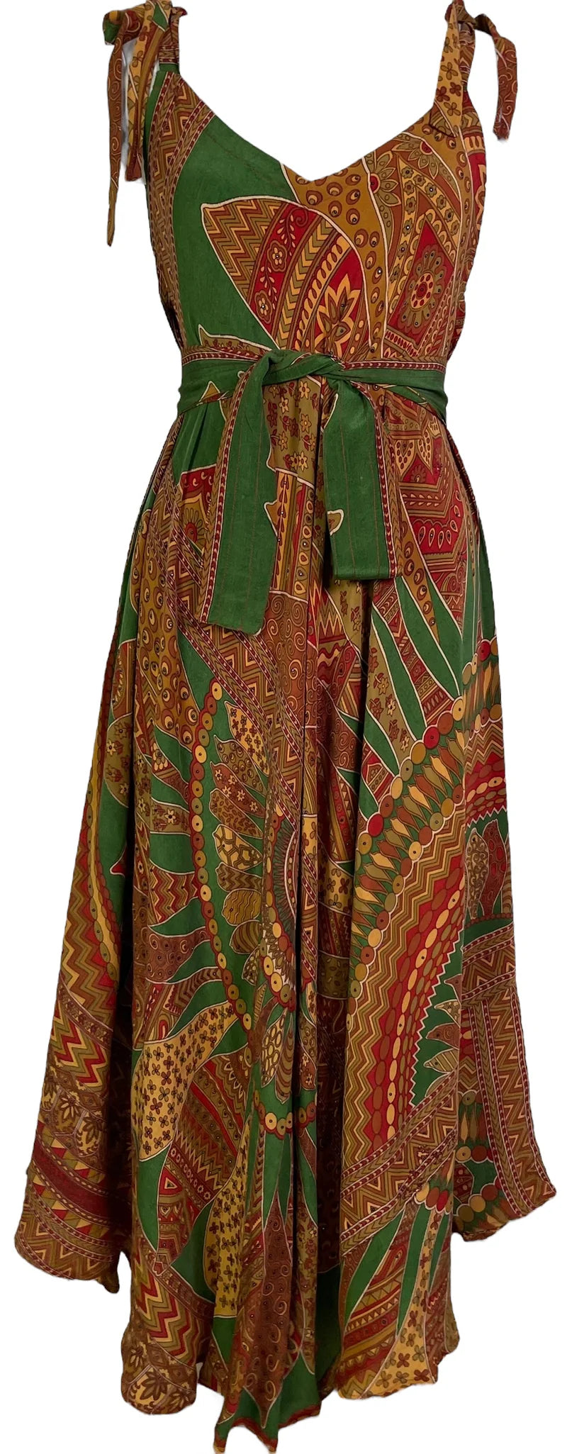 Aztec Green Maxi Dress with Belt