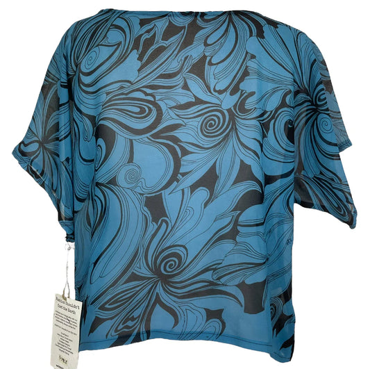 Blue & Black Swirl Silk Boxy Top