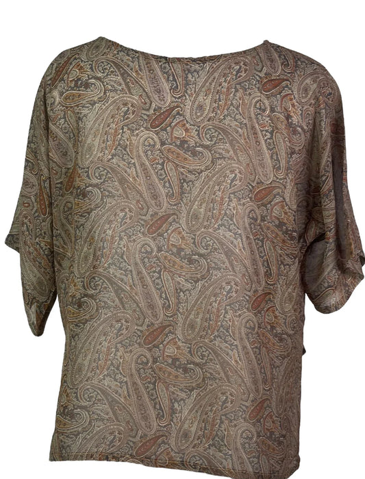 Dark Paisley Pure Silk Side Slit Top
