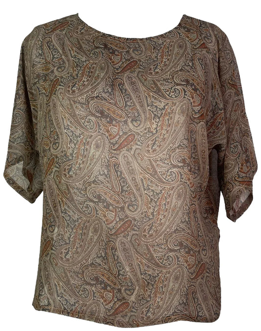 Dark Paisley Pure Silk Side Slit Top