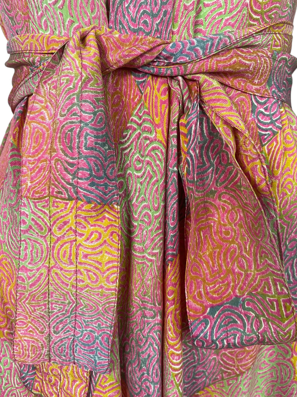 Square Print Silk Maxi Dress with Belt