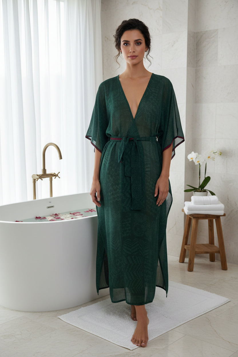 Green sheer dress with a belt