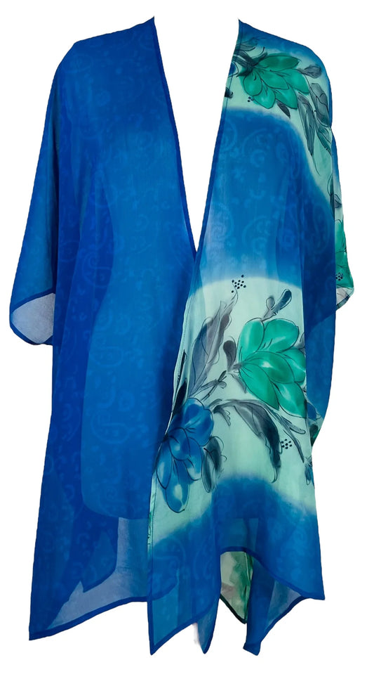 Blue water colour flower silk cardigan