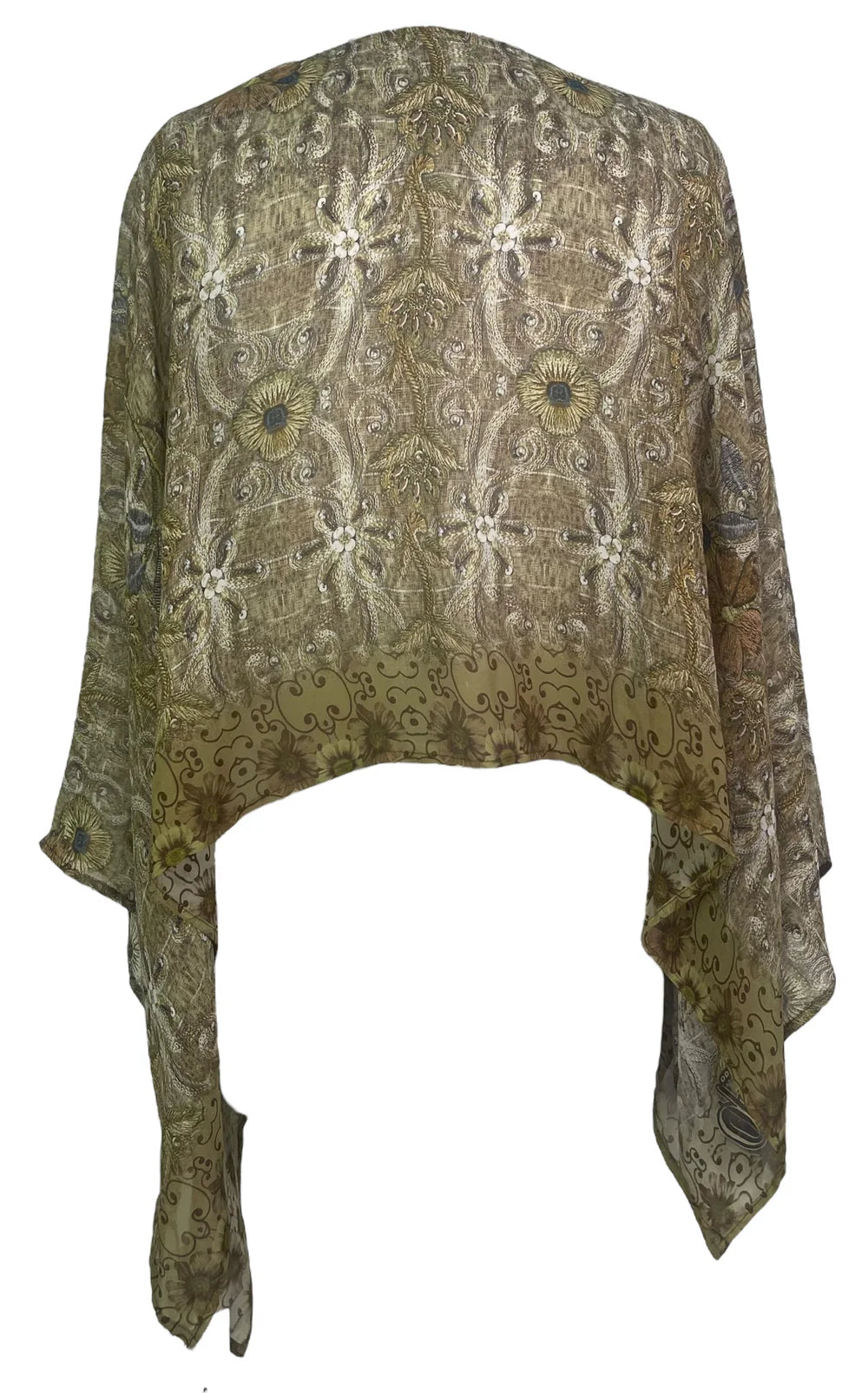Brown Flower Silk Capelet Poncho