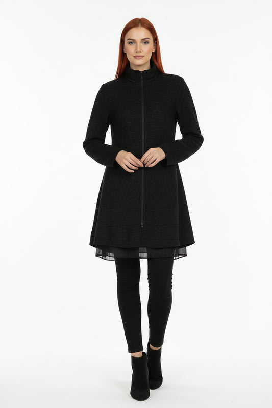 Light gray jacket with a black zipper on a white background