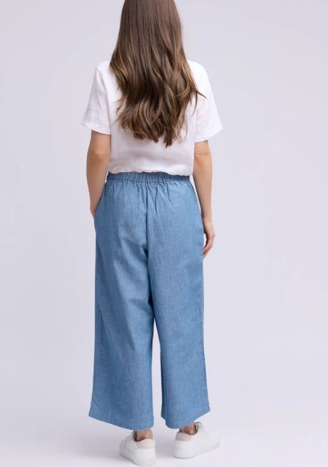 CHAMBRAY CROP WIDE LEG - HIGH RISE