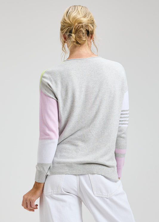 Contrast Strip V-Neck Sweater