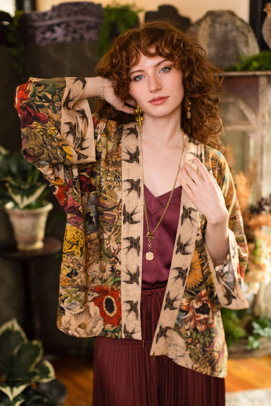 Golden Hour Pixie Duster Cropped Kimono w/ Florals - Suttles & Seawinds