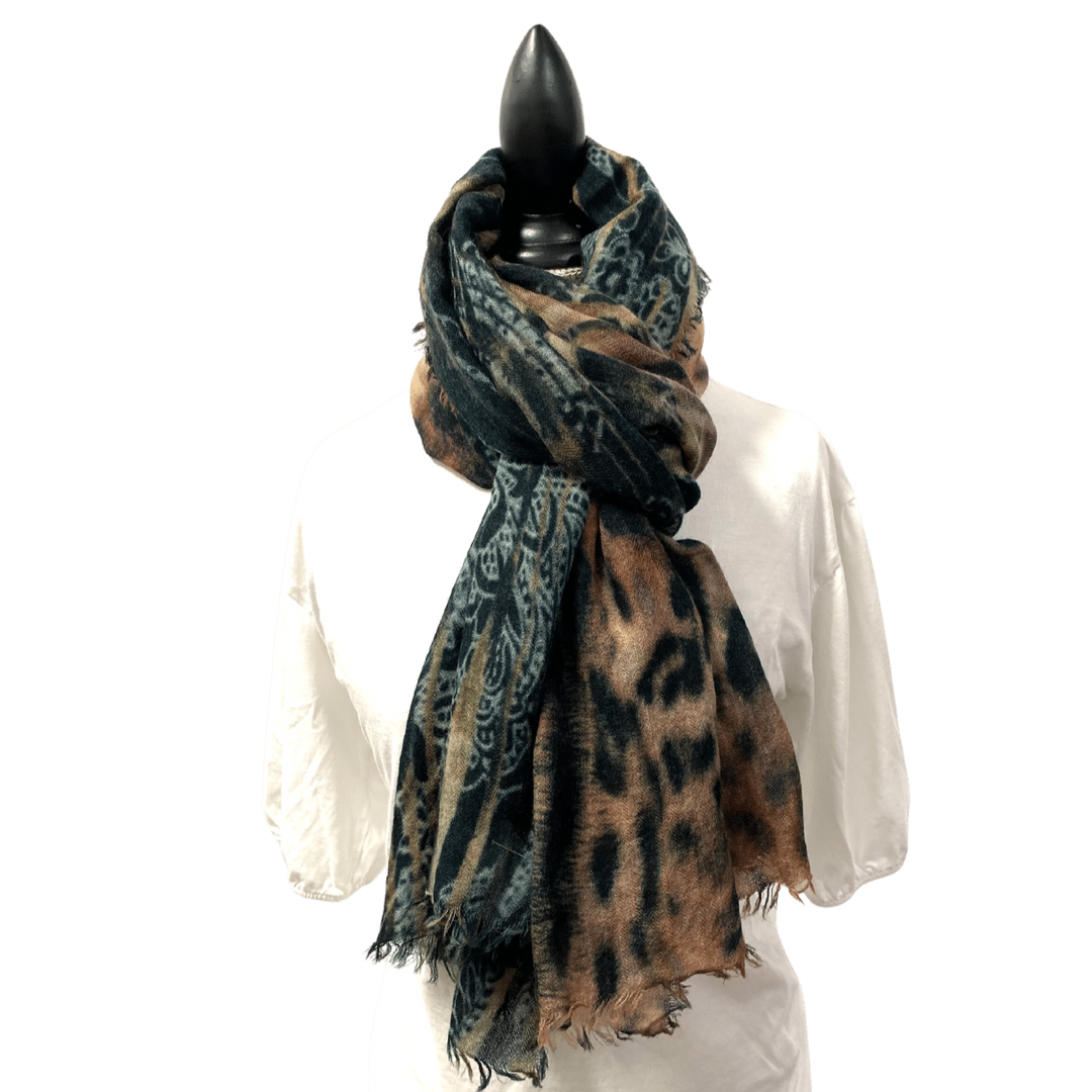 Luxury Wool Silk Blend Patterned Scarf