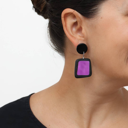 Sylca Designs - Black/Fuchsia Stori Dangle Earrings