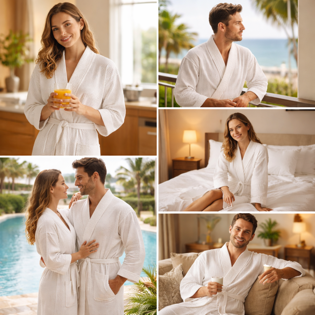 Waffle Weave Cotton Bathrobe 280 GSM - Unisex Spa Robe - Suttles & Seawinds