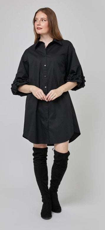 UCHUU- FLARED SHIRT DRESS WITH GATHERED PUFF SLEEVES