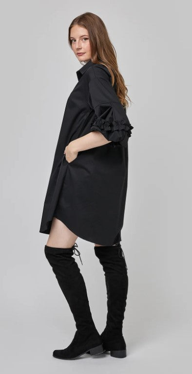 UCHUU- FLARED SHIRT DRESS WITH GATHERED PUFF SLEEVES