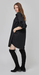 UCHUU- FLARED SHIRT DRESS WITH GATHERED PUFF SLEEVES