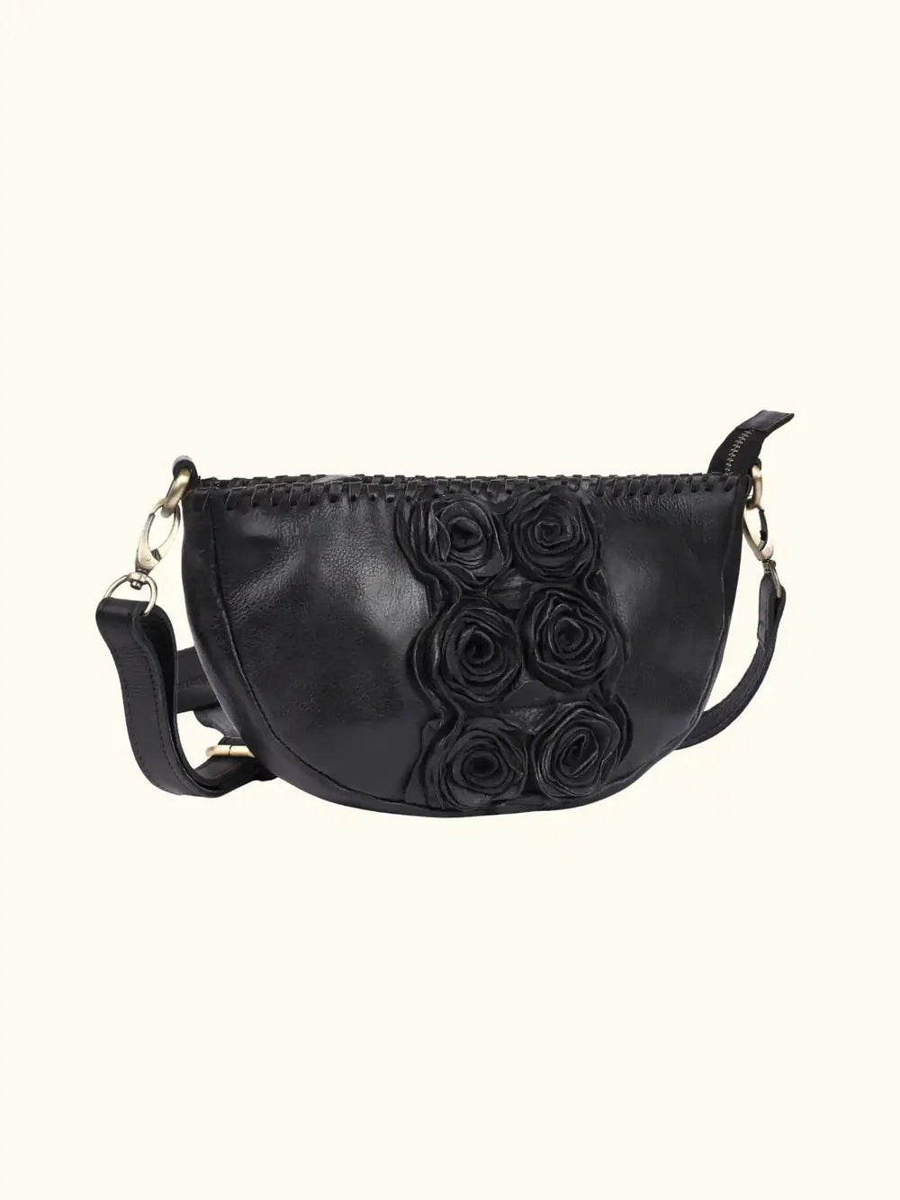 Sluce Washed Leather Rose adorned Handbag